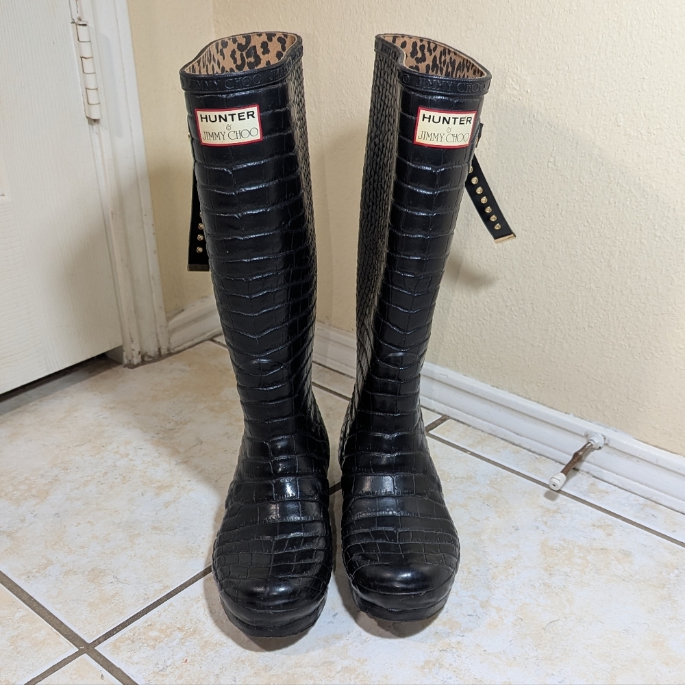 Jimmy Choo X Hunter Black Croc-Embossed Boots